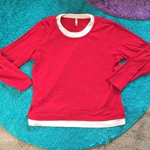 Red and white long sleeve shirt